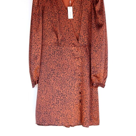 Heartloom Womens Medium Bronze Emmy Dress Leopard Scoop Neck Satin Mini $190 NWT - Picture 5 of 9